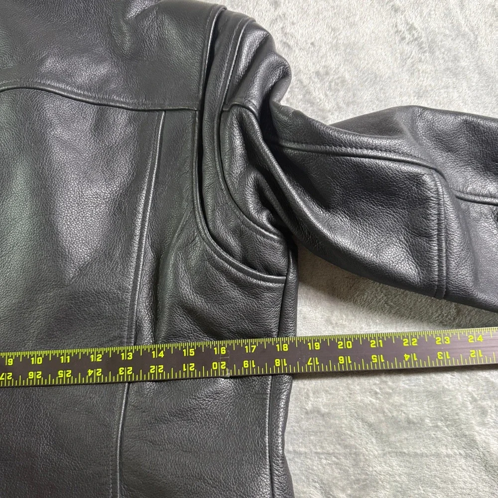 Harley Davidson Womens Black Leather Motorcycle Jacket Size L Biker Riding Y2K - Picture 10 of 11